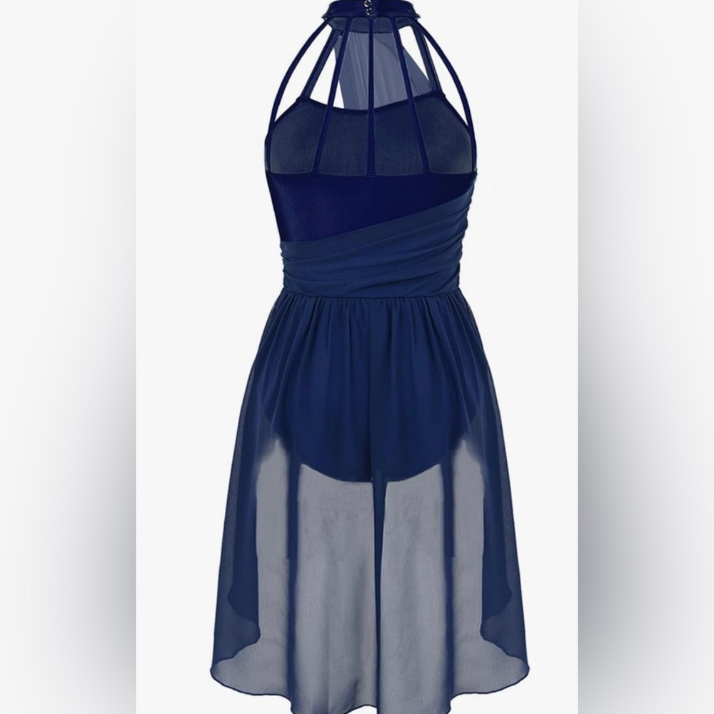 Navy Blue Halter Neck Lyrical Dance Leotard Dress
